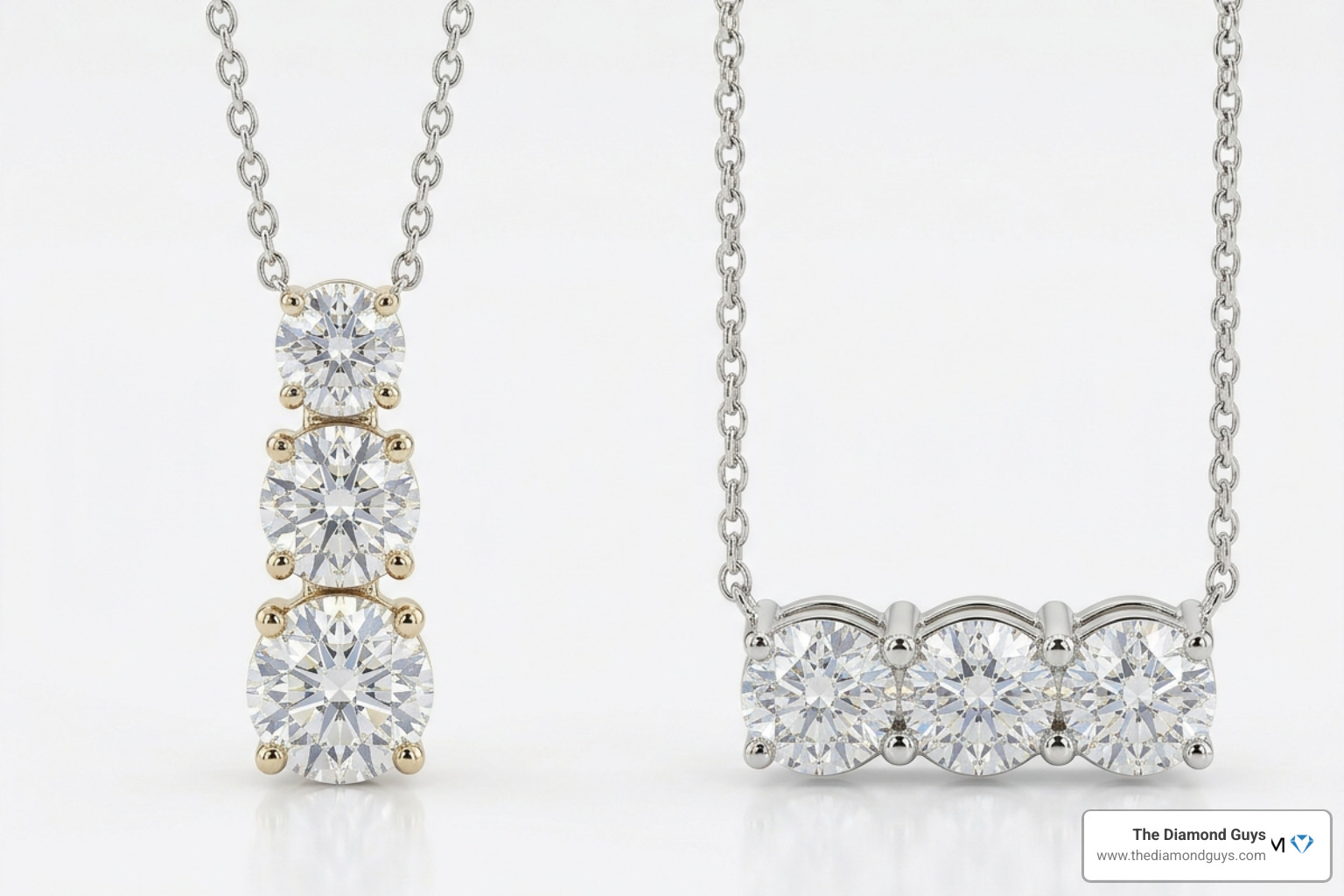 Vertical vs horizontal pendant settings - 3 stone diamond pendant Vertical vs horizontal pendant settings - 3 stone diamond pendant