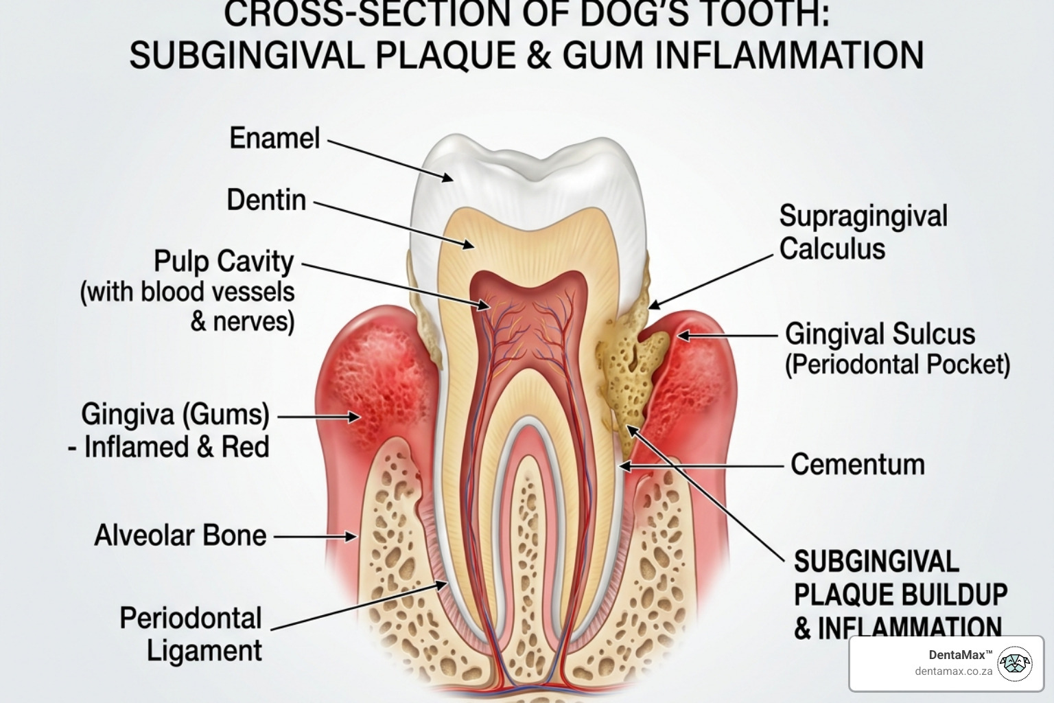 Diagram of subgingival plaque buildup and gum inflammation - natural tartar control South Africa