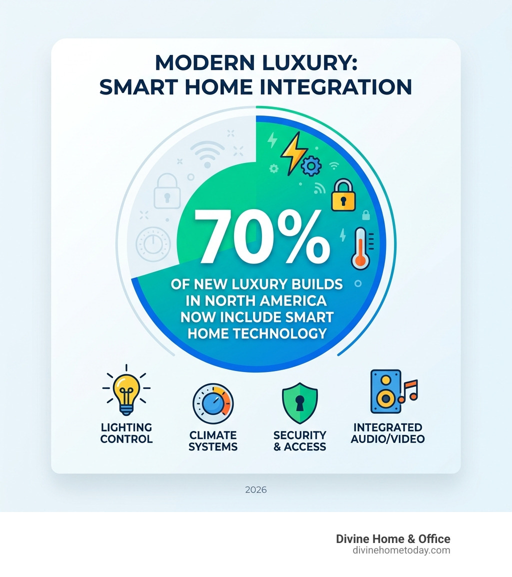 Infographic showing that 70 percent of new luxury builds in North America now include smart home technology - luxury style