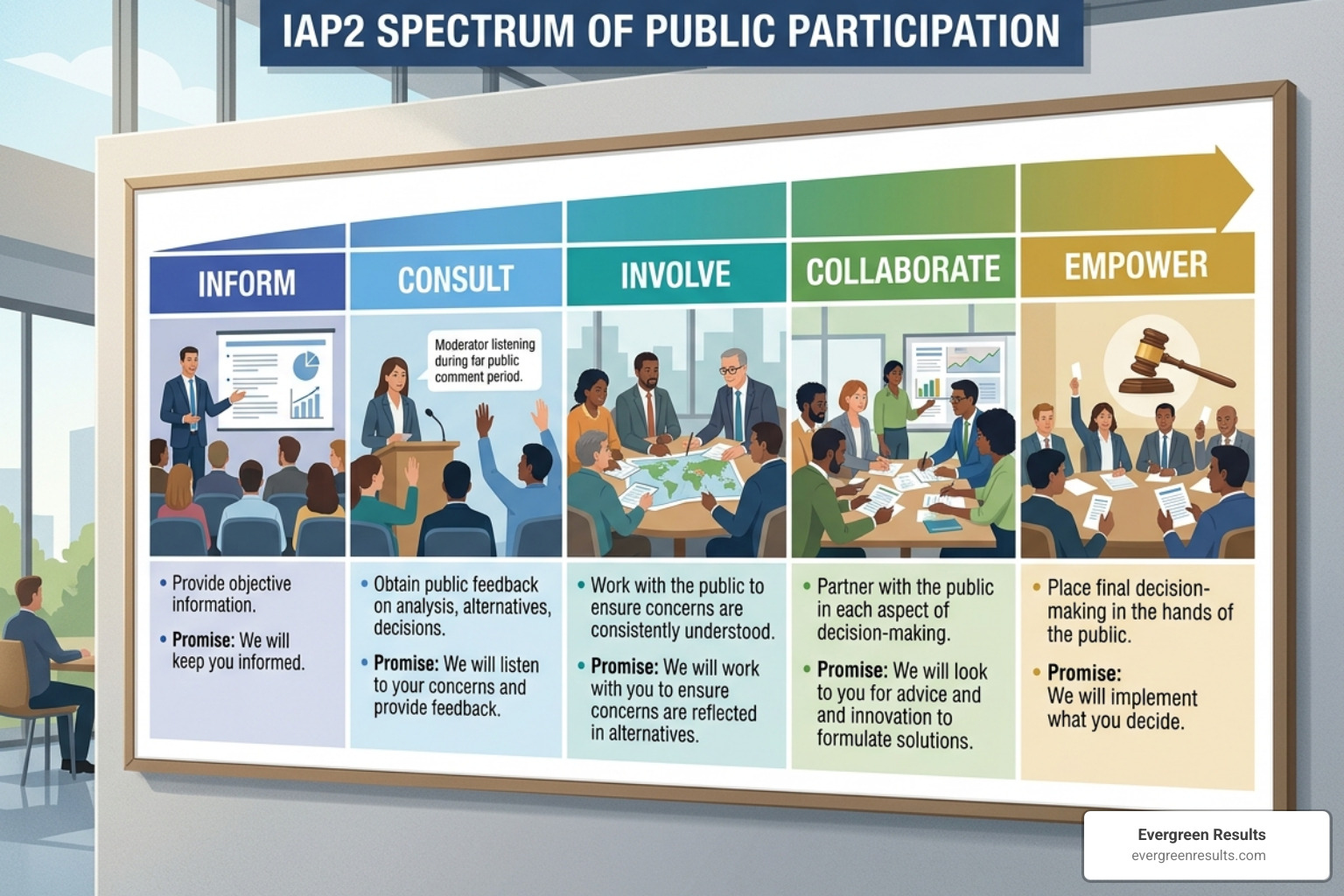 IAP2 Spectrum of Public Participation - community engagement strategies