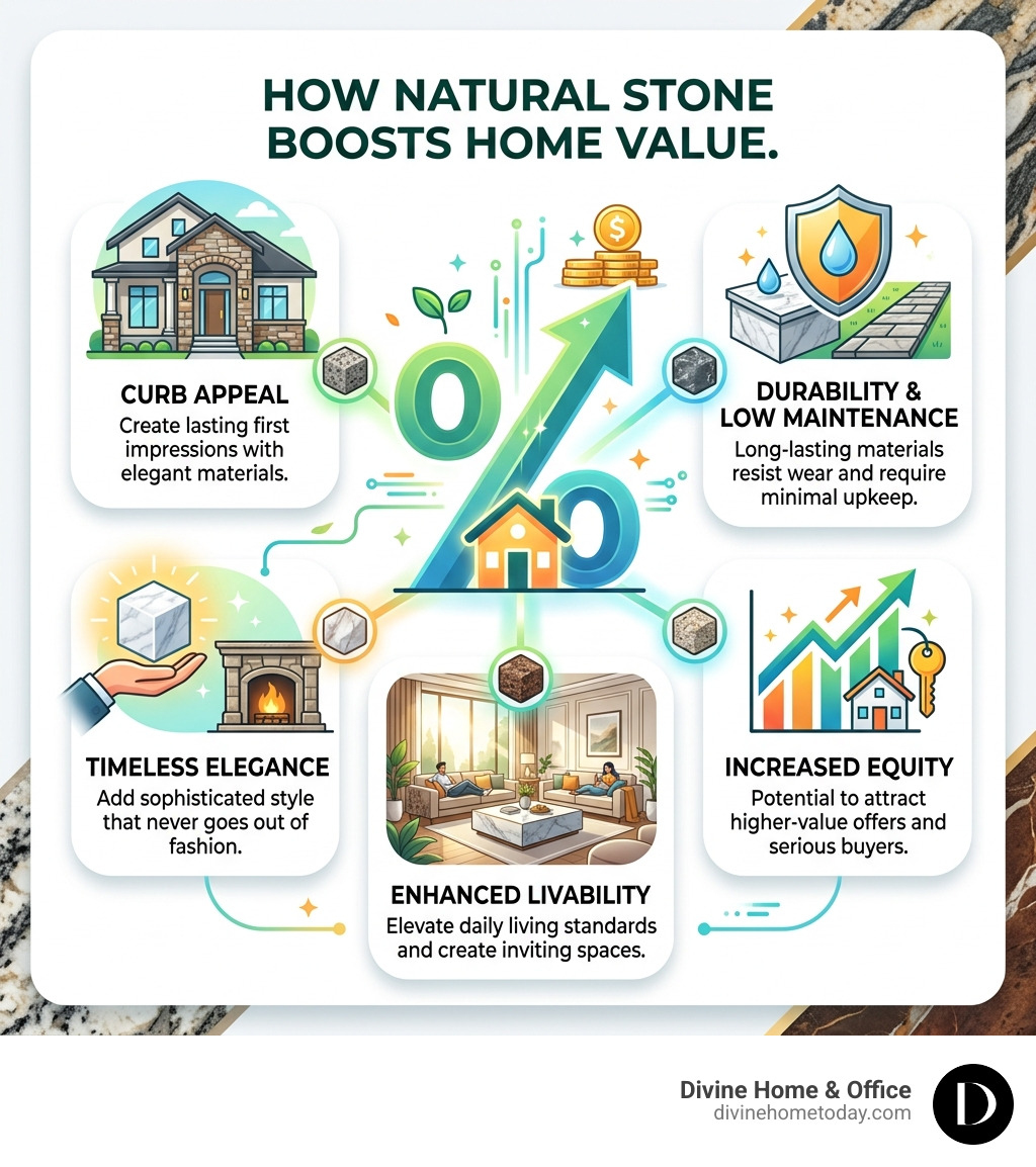 infographic showing the impact of natural stone on home value - luxury interior living room infographic 