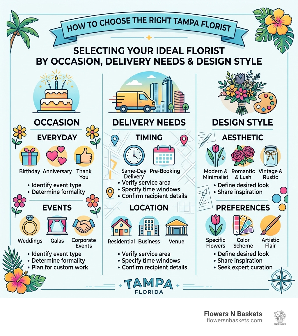 Infographic: How to choose the right Tampa florist by occasion, delivery needs, and design style - florists in tampa