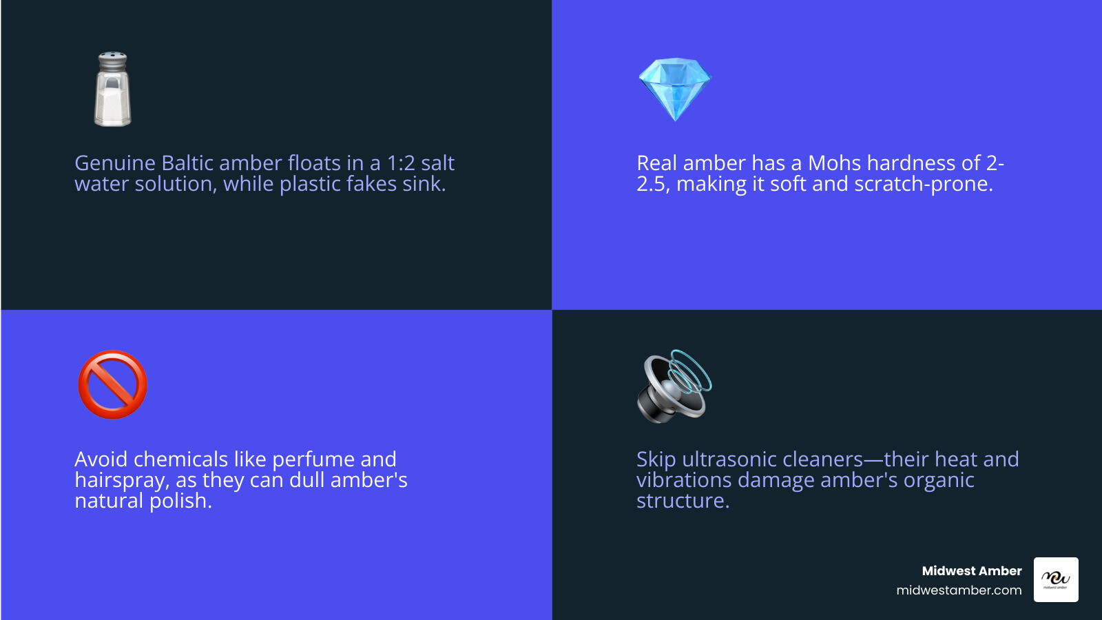 Infographic detailing the salt water test and proper cleaning steps for amber jewelry - Sterling silver amber earrings Infographic detailing the salt water test and proper cleaning steps for amber jewelry - Sterling silver amber earrings