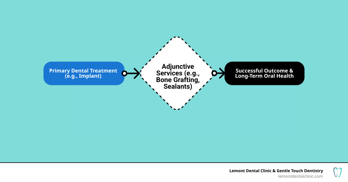 Infographic showing the relationship between primary dental treatments and adjunctive support services - what are adjunctive