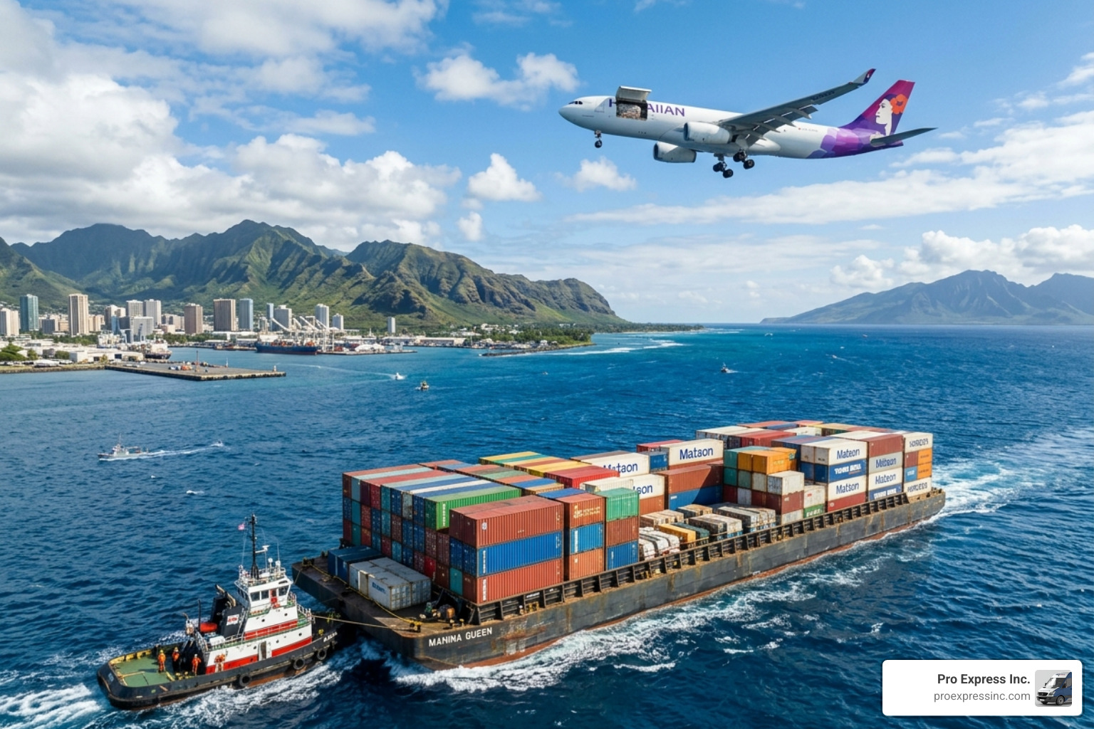Inter-island freight transport via barge and air cargo - direct warehouse delivery Hawaii Inter-island freight transport via barge and air cargo - direct warehouse delivery Hawaii