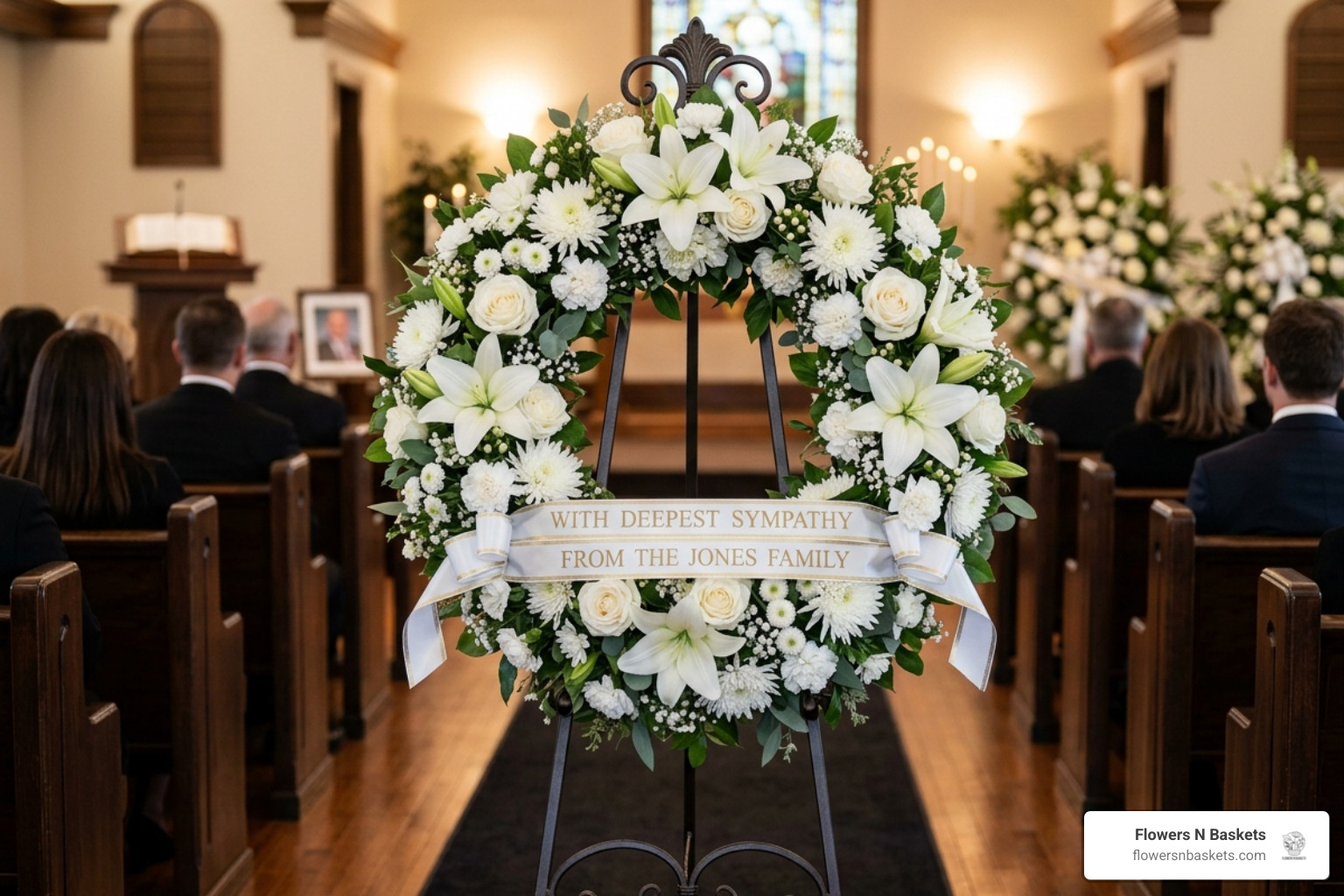 standing funeral wreath on an easel - funeral wreath flower arrangements