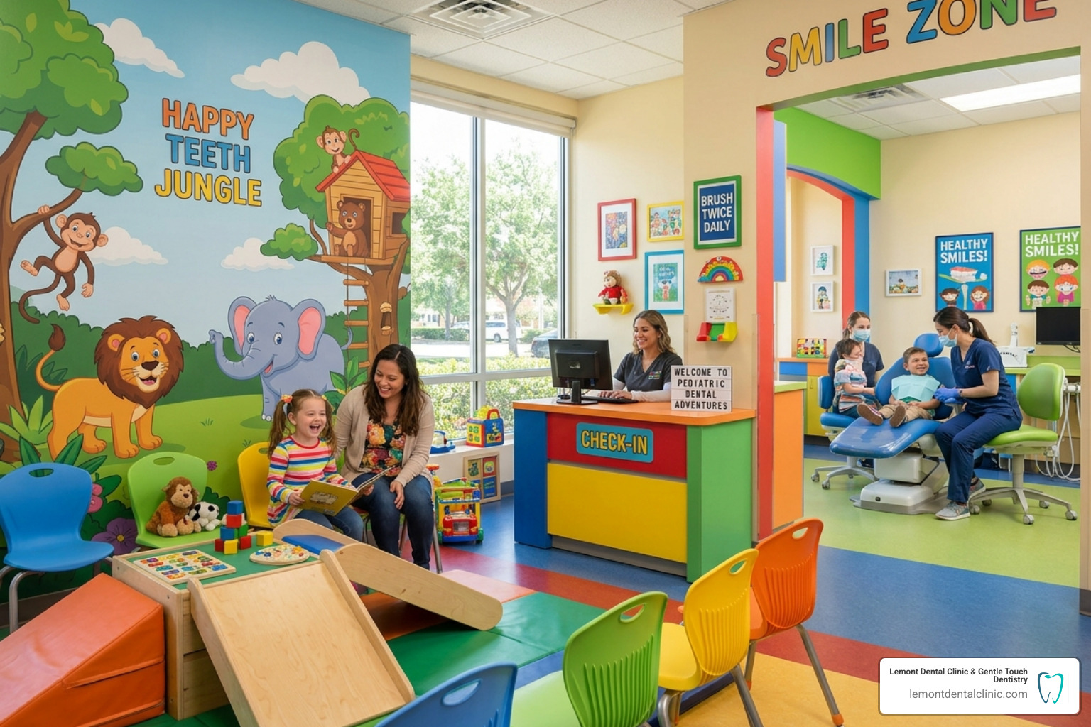A bright, colorful dental office designed specifically for children to feel at ease - gentle pediatric dental care