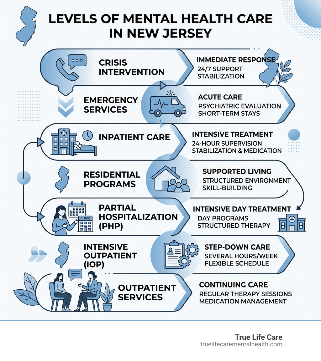Levels of mental health care from crisis intervention to outpatient programs in New Jersey - mental hospitals in nj Levels of mental health care from crisis intervention to outpatient programs in New Jersey - mental hospitals in nj
