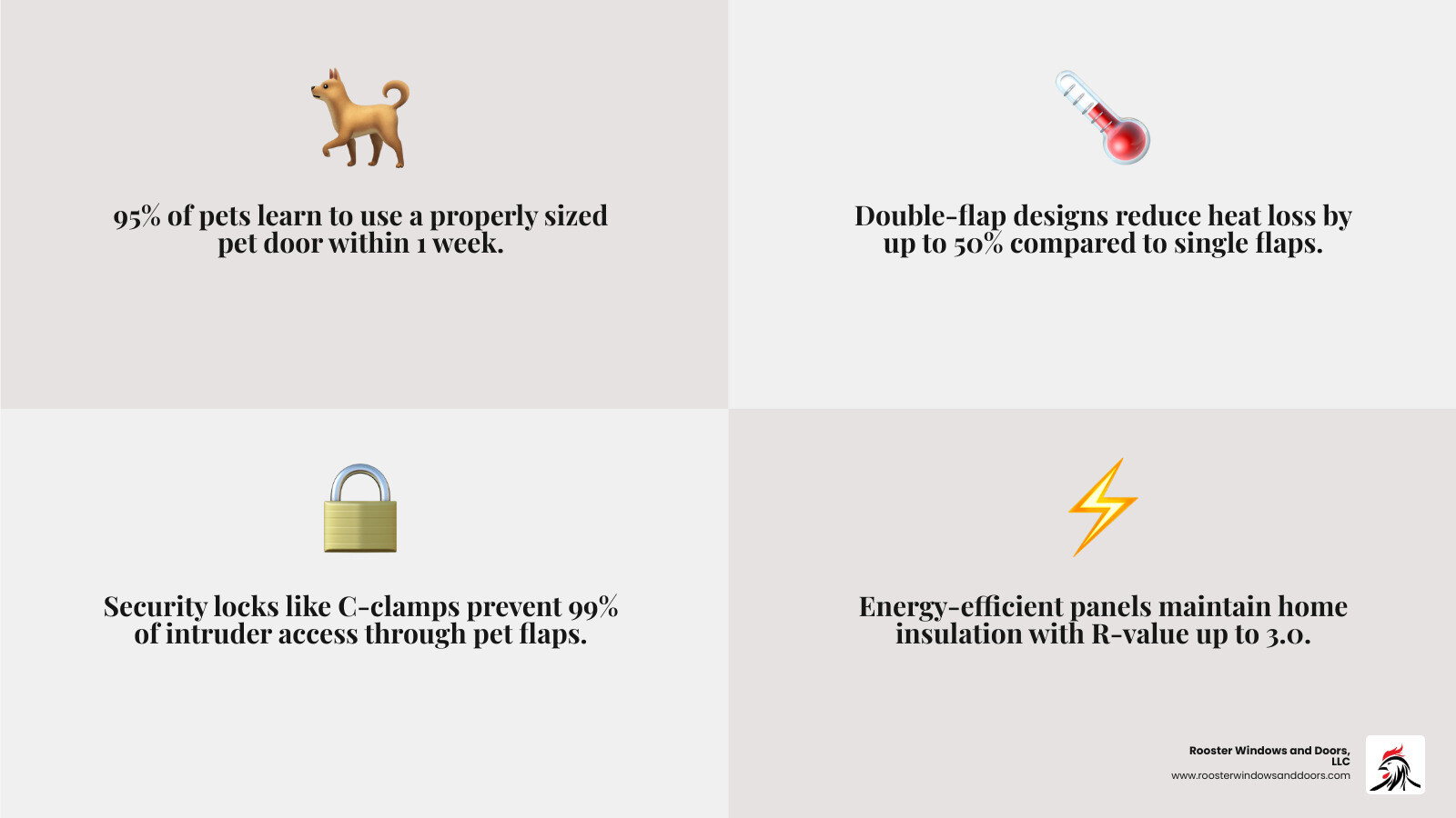 Infographic showing types, key features, sizing, and benefits of pet doors for sliding doors - pet doors for sliding doors