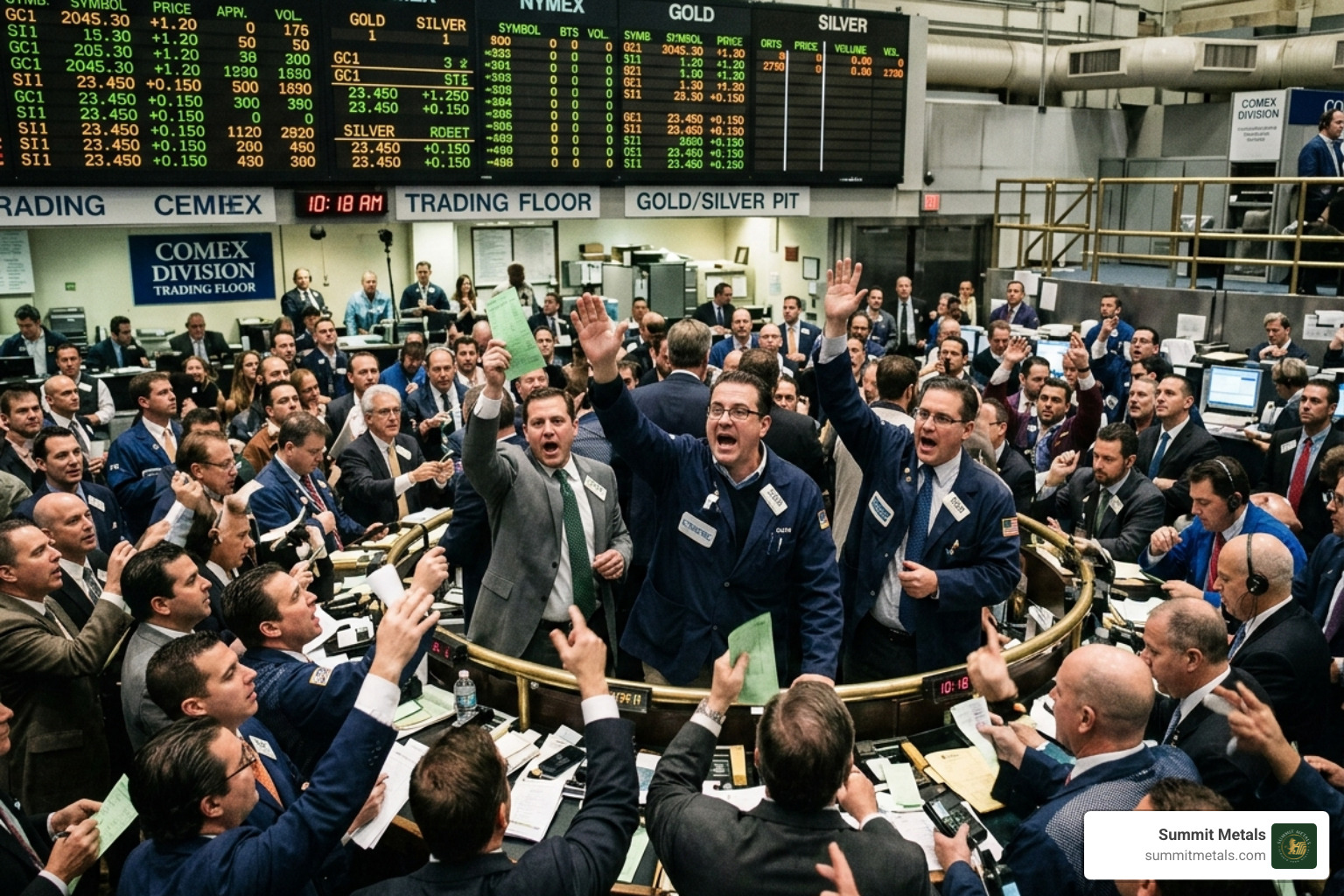The COMEX trading floor where price discovery happens through high-volume futures contracts - 24 hour silver prices