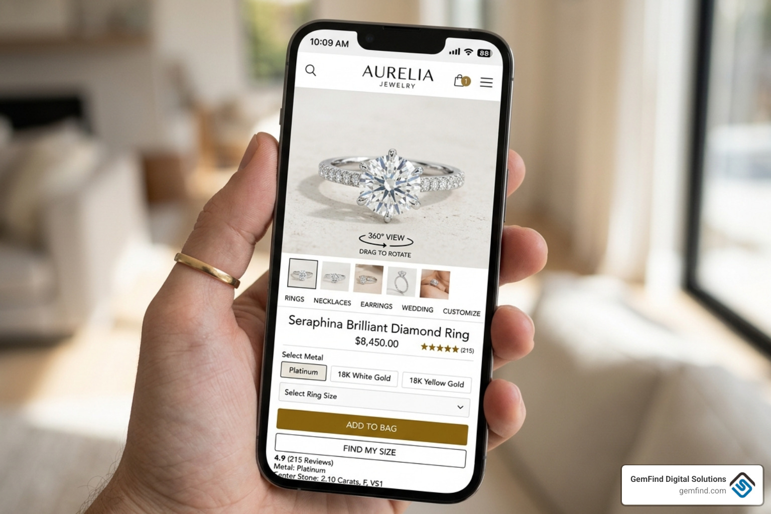 Mobile-responsive jewelry website showing high-res product images and intuitive navigation - Jewelry e-commerce solutions