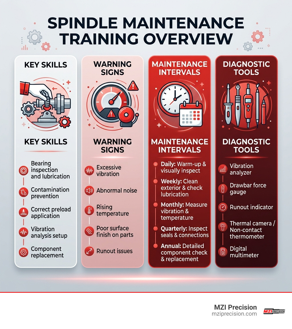 SPINDLE MAINTENANCE TRAINING OVERVIEW: KEY SKILLS, WARNING SIGNS, MAINTENANCE INTERVALS, AND DIAGNOSTIC TOOLS - SPINDLE SPINDLE MAINTENANCE TRAINING OVERVIEW: KEY SKILLS, WARNING SIGNS, MAINTENANCE INTERVALS, AND DIAGNOSTIC TOOLS - SPINDLE