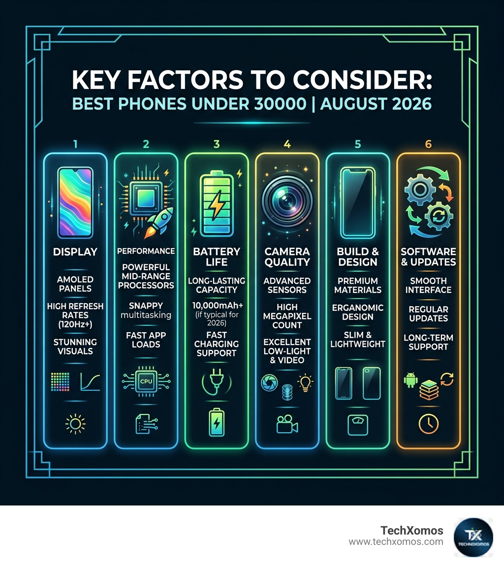 Key factors to consider when buying the best phone under 30000 in April 2026 - best phones under 30000 April infographic