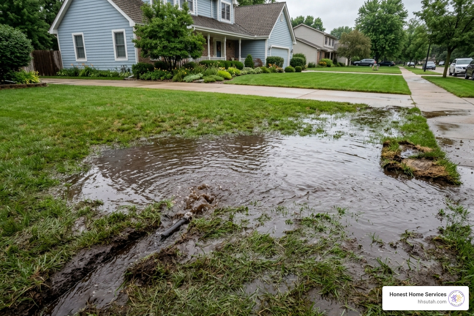 water pooling in a yard due to a main line break - water line repair lehi water pooling in a yard due to a main line break - water line repair lehi