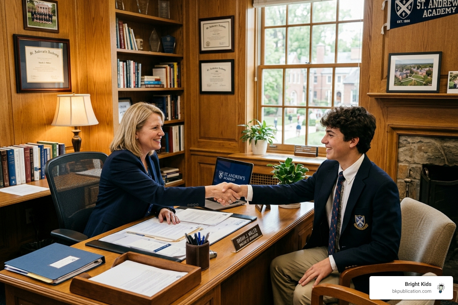 private school admissions interview with a smiling student and admissions officer - gifted admissions SSAT guide