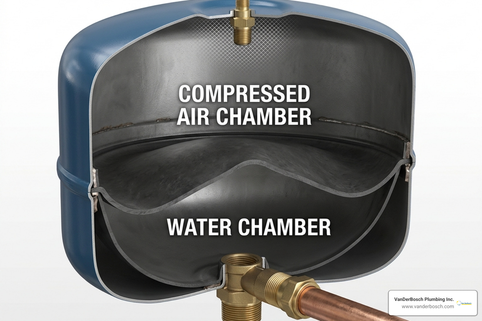 Internal view of an expansion tank diaphragm and air chamber - tankless water heater expansion tank
