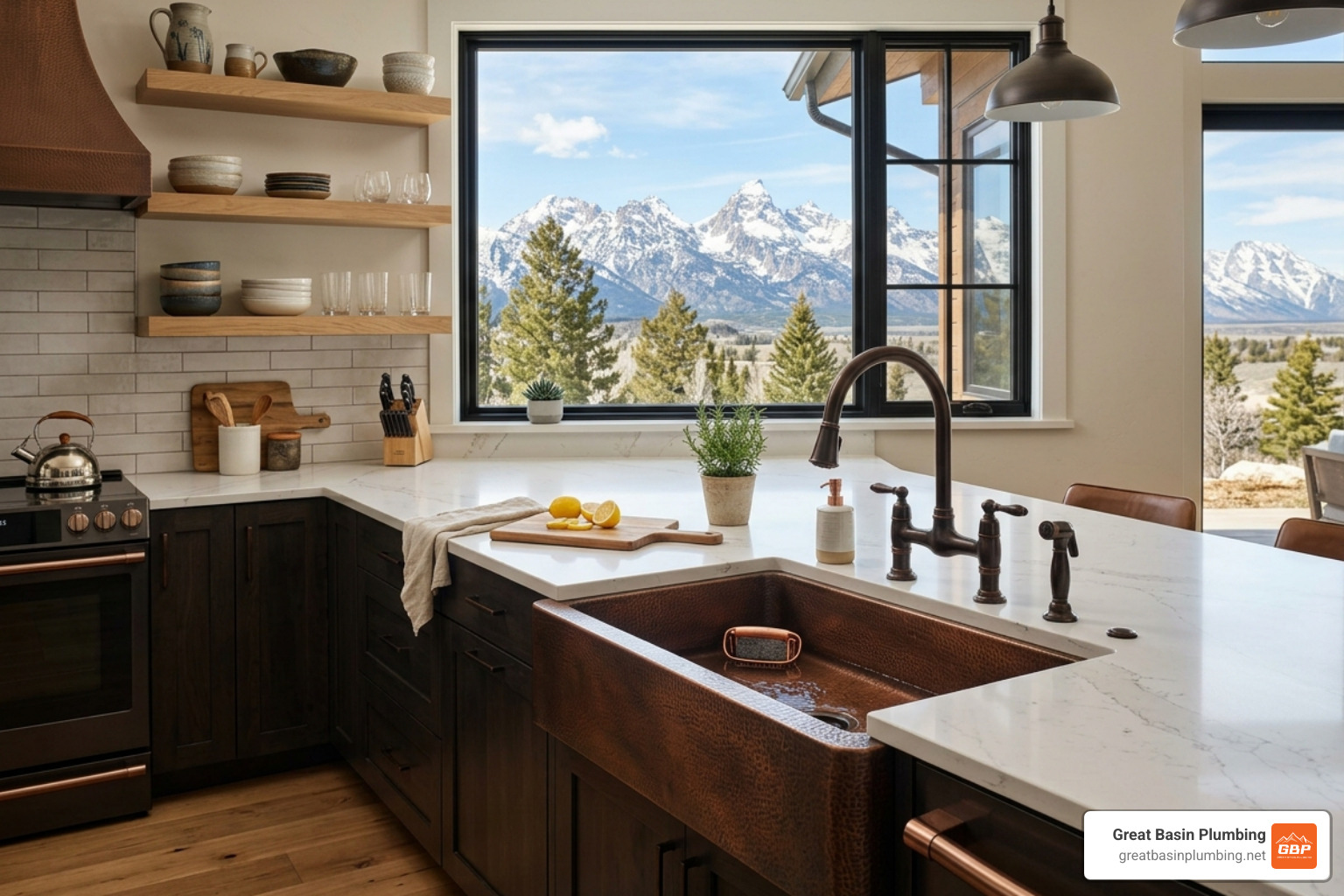 Custom copper sink in a Utah kitchen - plumbing fixtures utah Custom copper sink in a Utah kitchen - plumbing fixtures utah