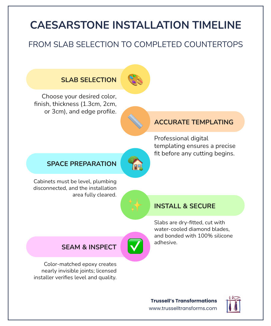 Caesarstone Countertop Installation Timeline Infographic From Slab Selection To Completed Install - Caesarstone Countertop Caesarstone Countertop Installation Timeline Infographic From Slab Selection To Completed Install - Caesarstone Countertop