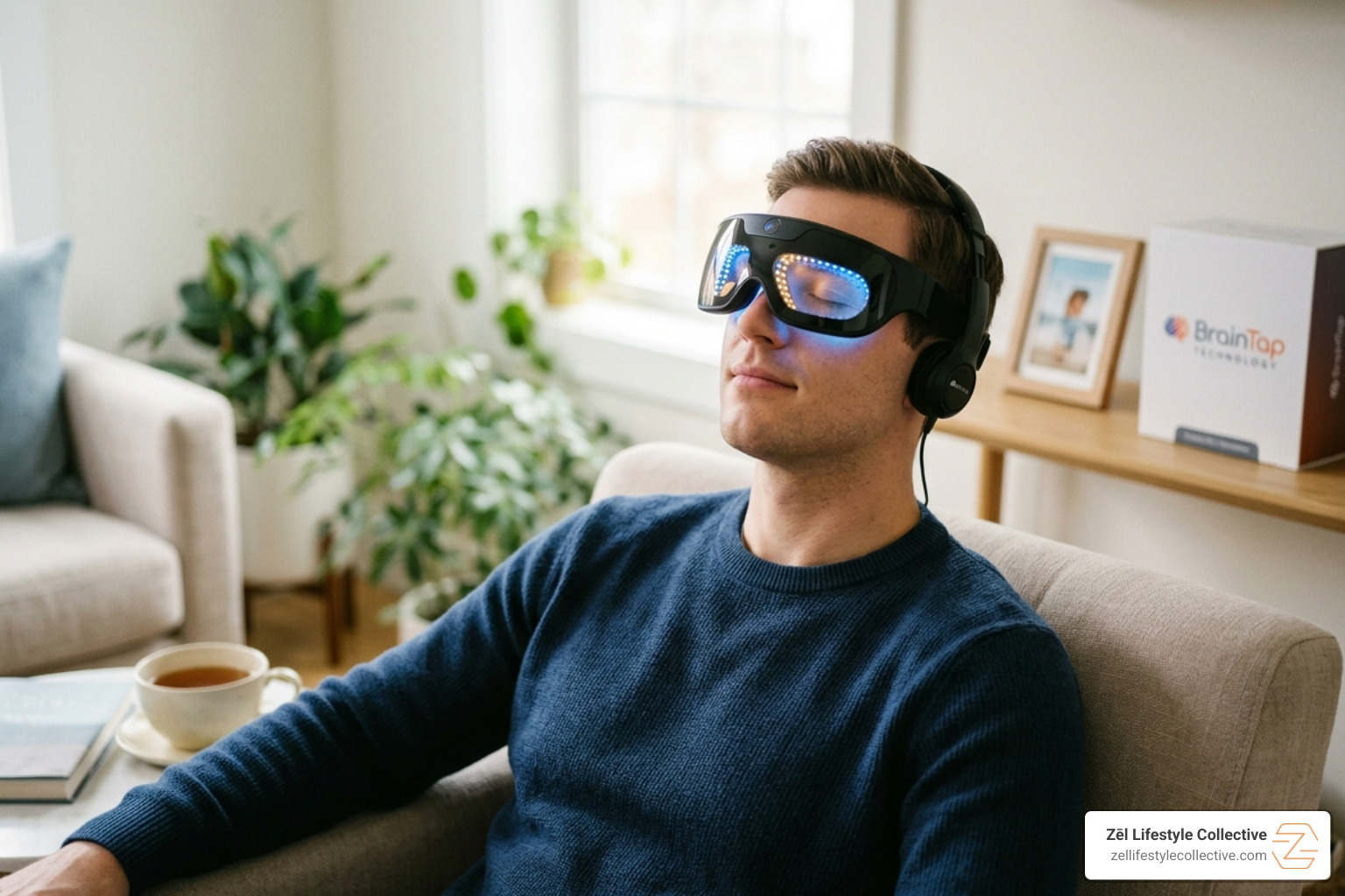 BrainTap LED visor providing light therapy and retinal stimulation - what is braintap therapy