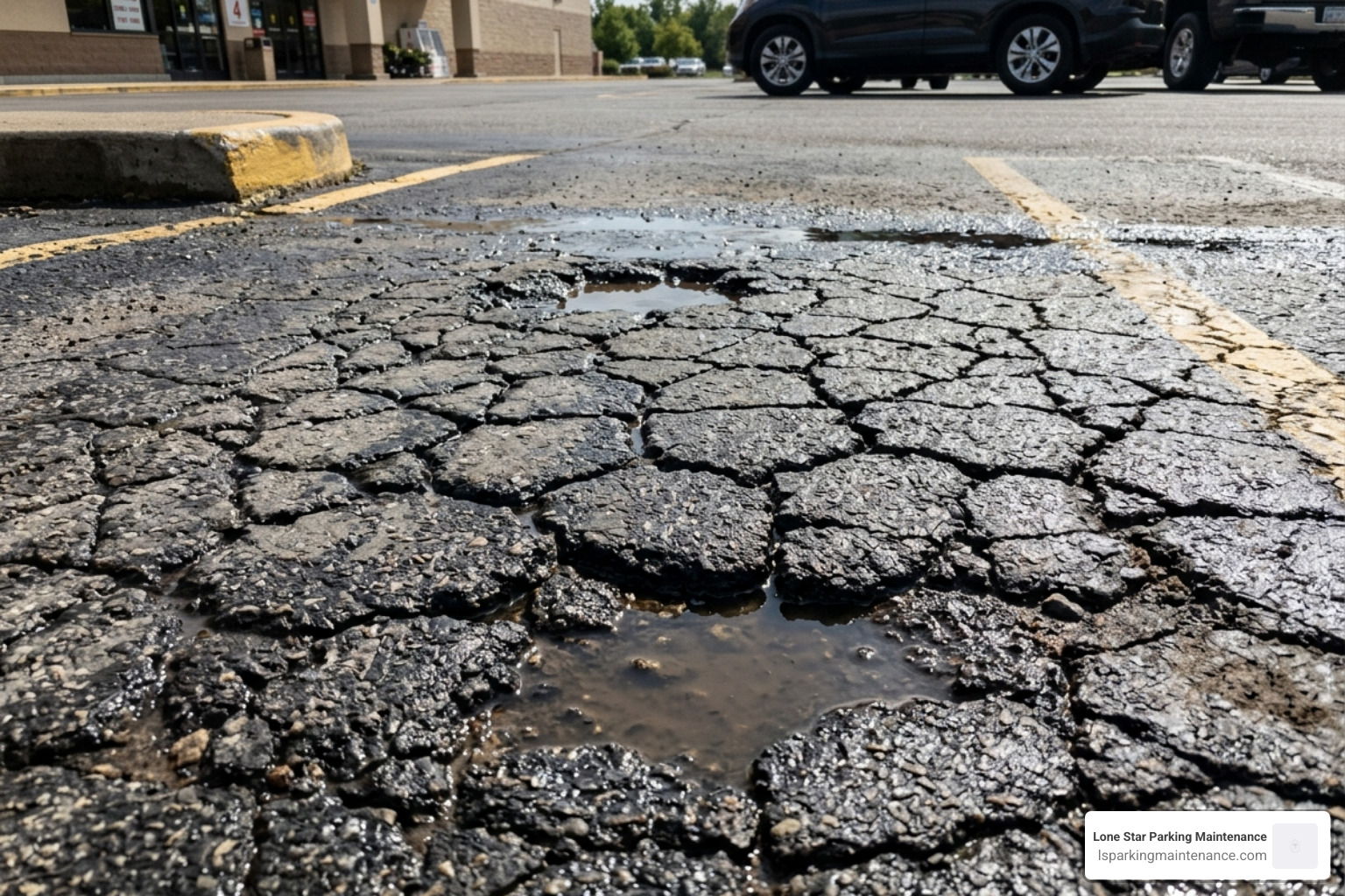 alligator cracking caused by standing water in a parking lot - parking lot storm drain alligator cracking caused by standing water in a parking lot - parking lot storm drain