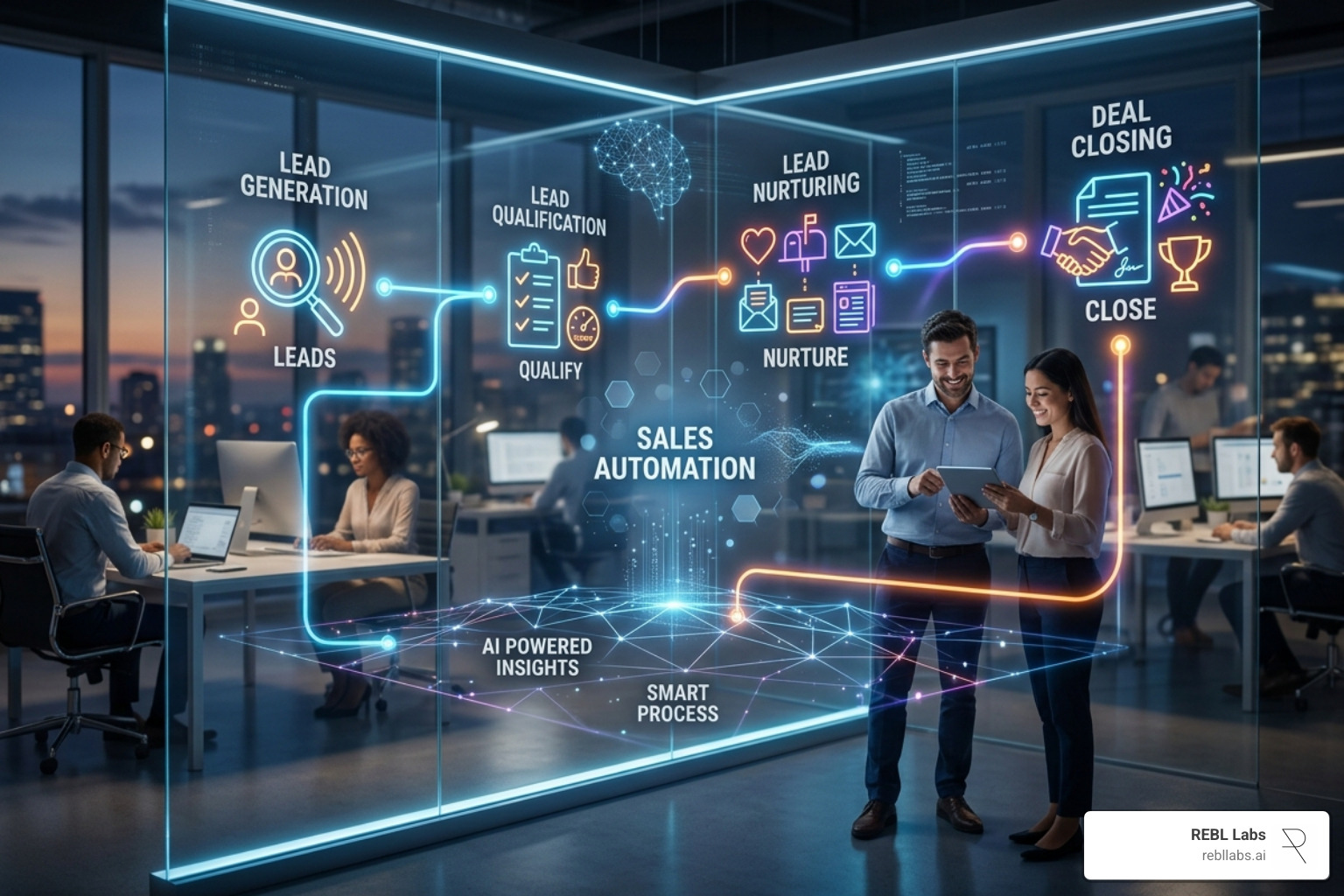 AI sales automation process showing lead generation to closing - improve sales efficiency
