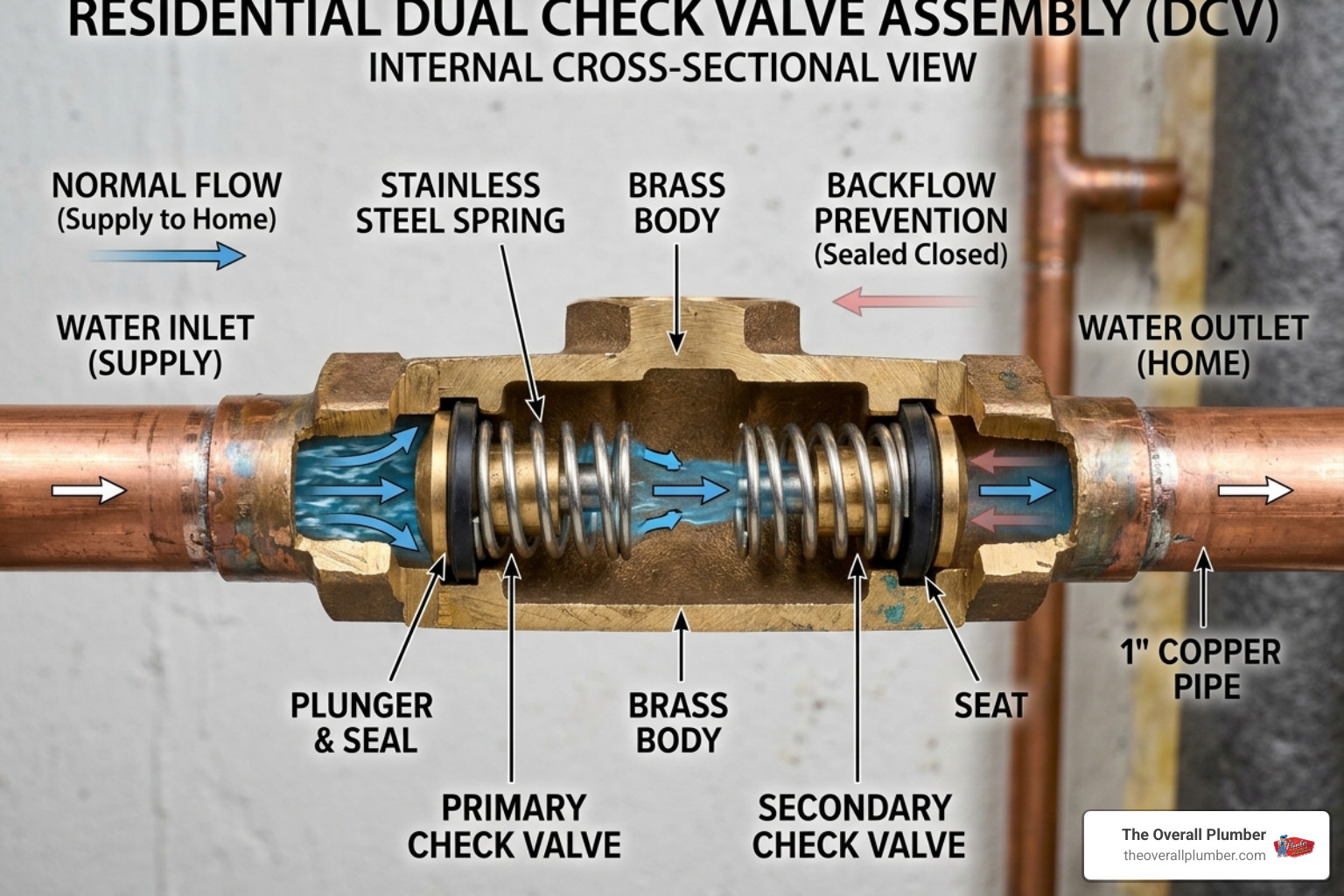 Mechanism of a residential dual check valve - backflow valve residential