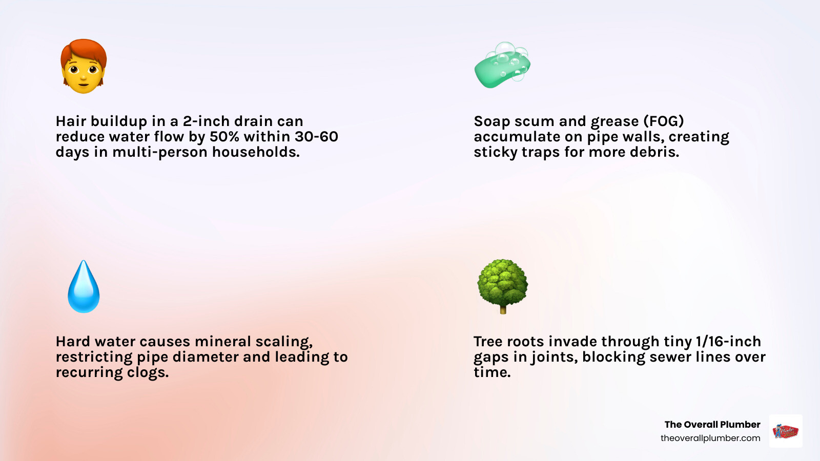 infographic showing anatomy of a residential drain system and common clog locations - clogging of drainage infographic