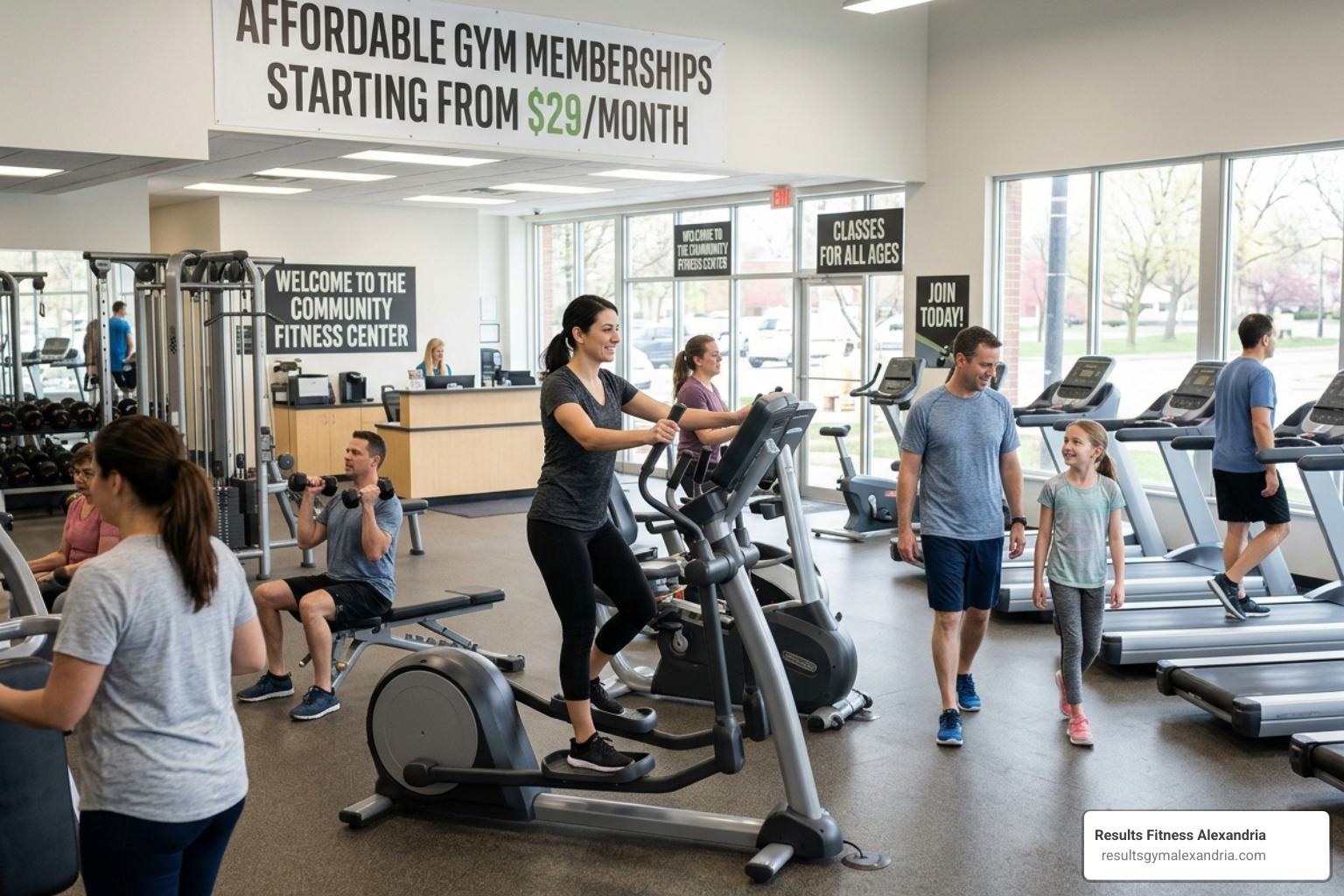 A clean, well-equipped cardio area with treadmills and elliptical machines - affordable gym memberships