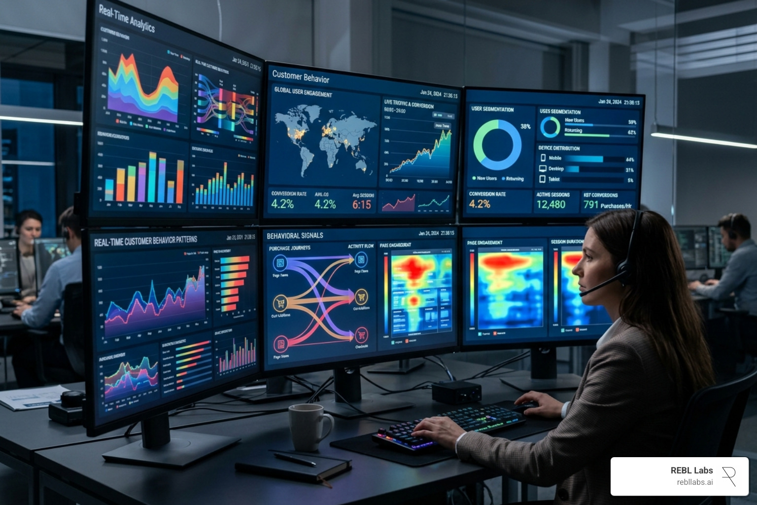 AI system performing real-time data analysis on customer behavior patterns - Personalized marketing AI