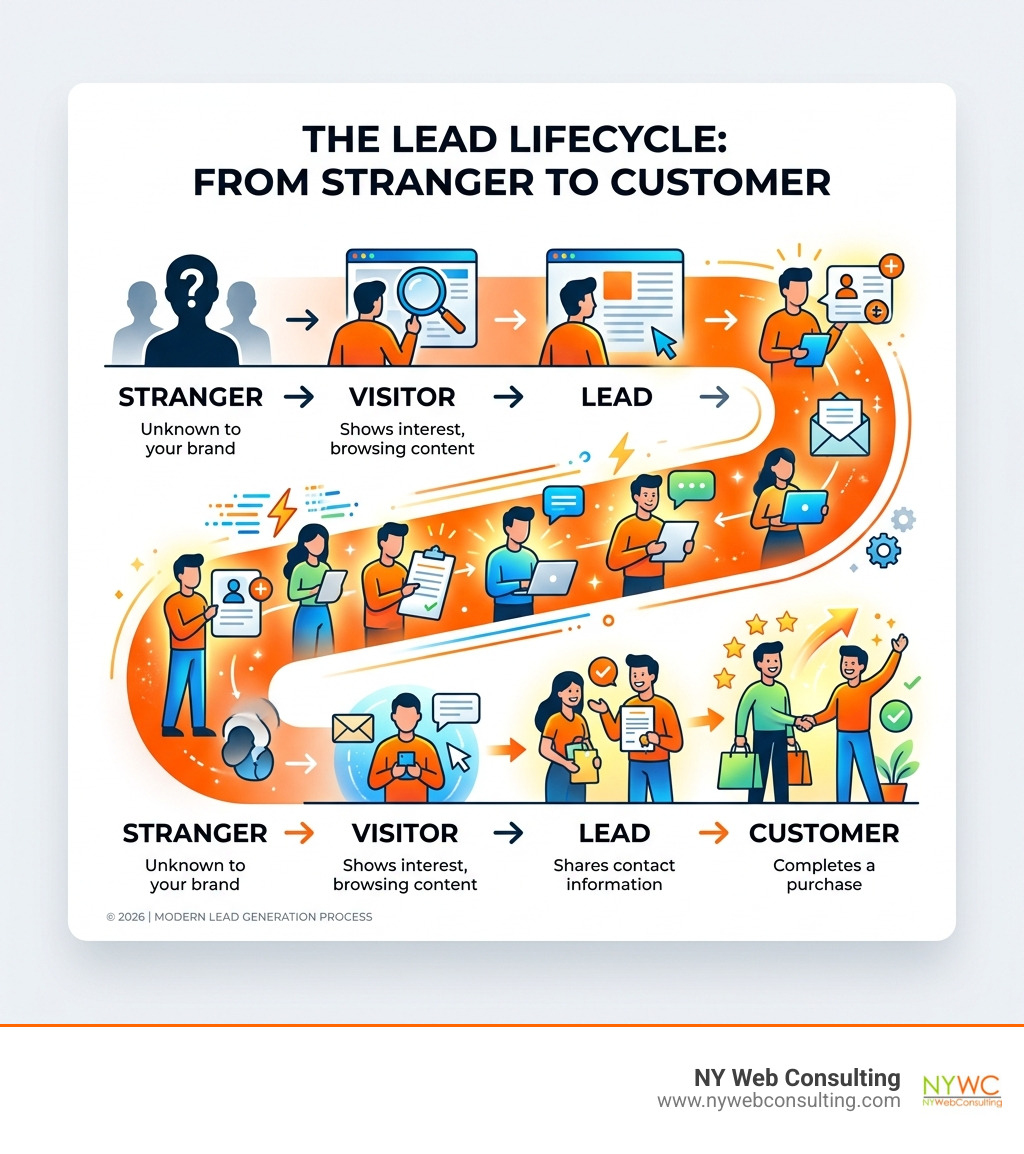 Lead lifecycle infographic: stranger to visitor to lead to customer - lead generation meaning infographic Lead lifecycle infographic: stranger to visitor to lead to customer - lead generation meaning infographic