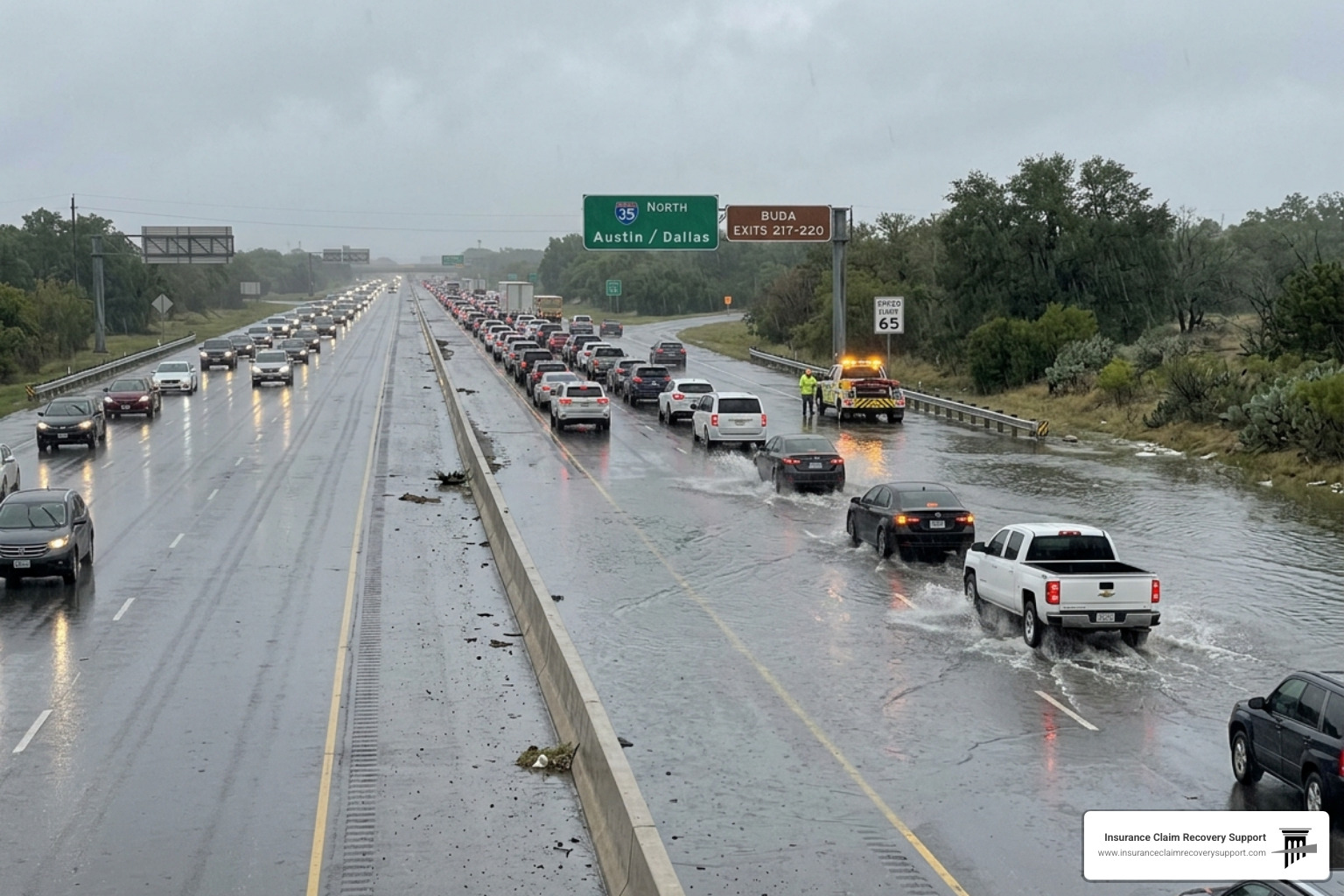 High water on I-35 near Buda causing traffic backups and road hazards - flooding in austin today High water on I-35 near Buda causing traffic backups and road hazards - flooding in austin today
