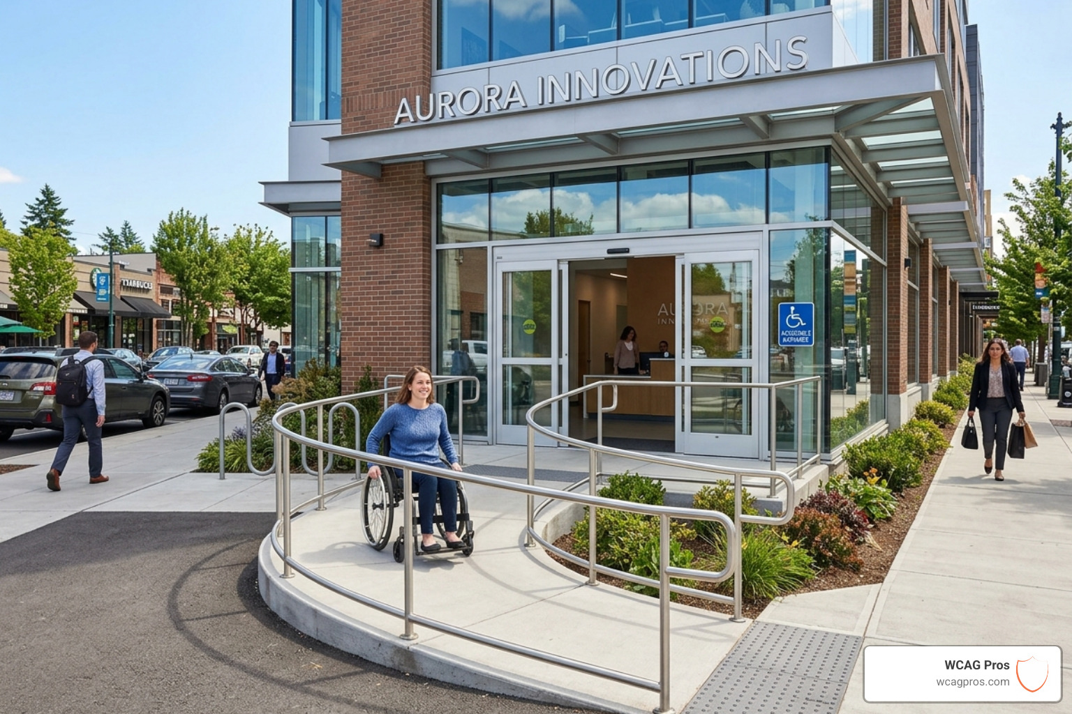 Wheelchair ramp providing access to a business entrance - ada business requirements Wheelchair ramp providing access to a business entrance - ada business requirements