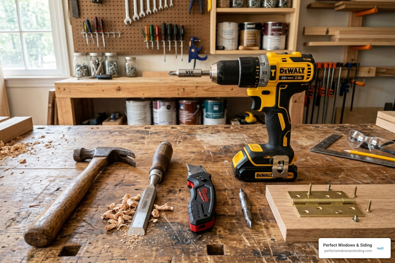 Essential woodworking tools for hinge installation including chisels, hammer, and drill - installing door hinges Essential woodworking tools for hinge installation including chisels, hammer, and drill - installing door hinges