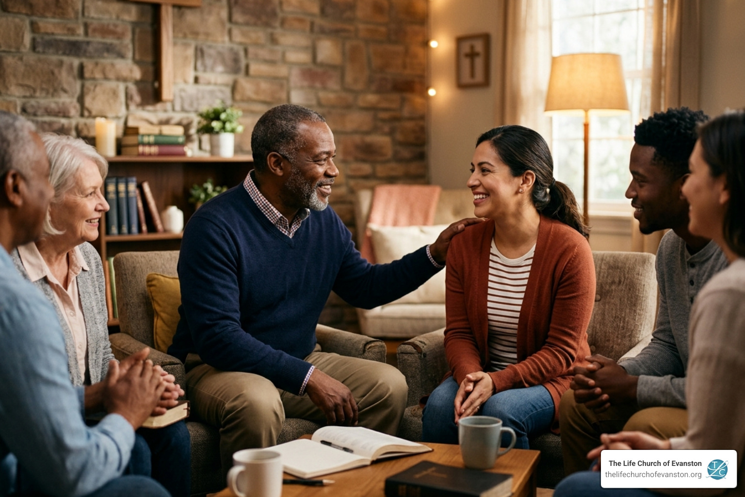 A mentor encouraging a new leader in a small group setting - Discipleship small groups