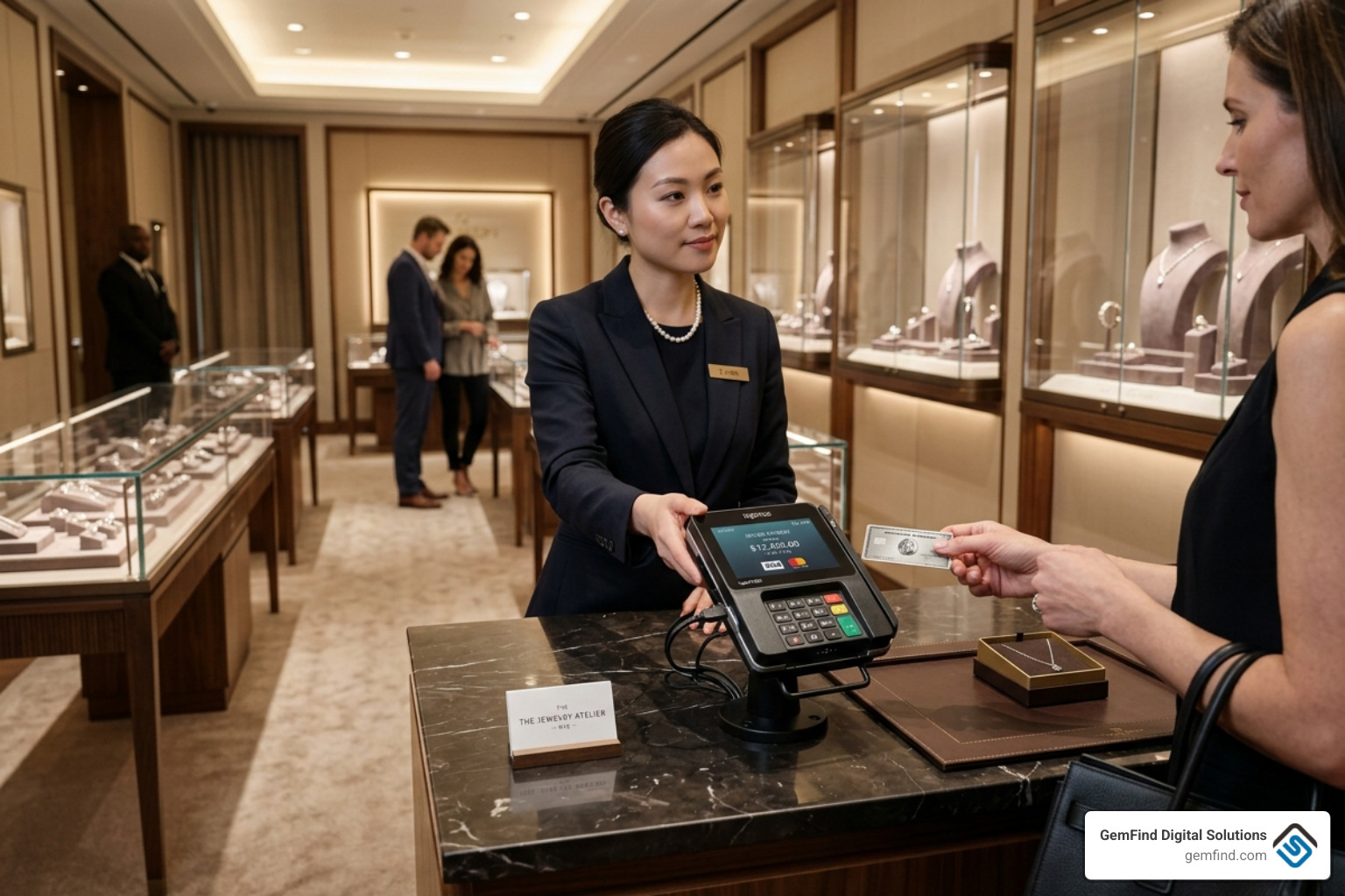 Secure encrypted payment terminal in a luxury retail setting - integrated pos payment processing for jewelry stores