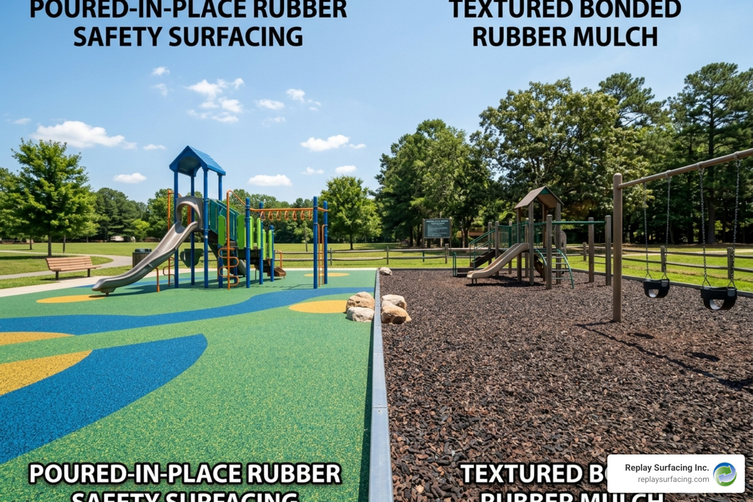 Comparing poured rubber and bonded mulch textures for Raleigh playgrounds - Raleigh rubber safety surfacing