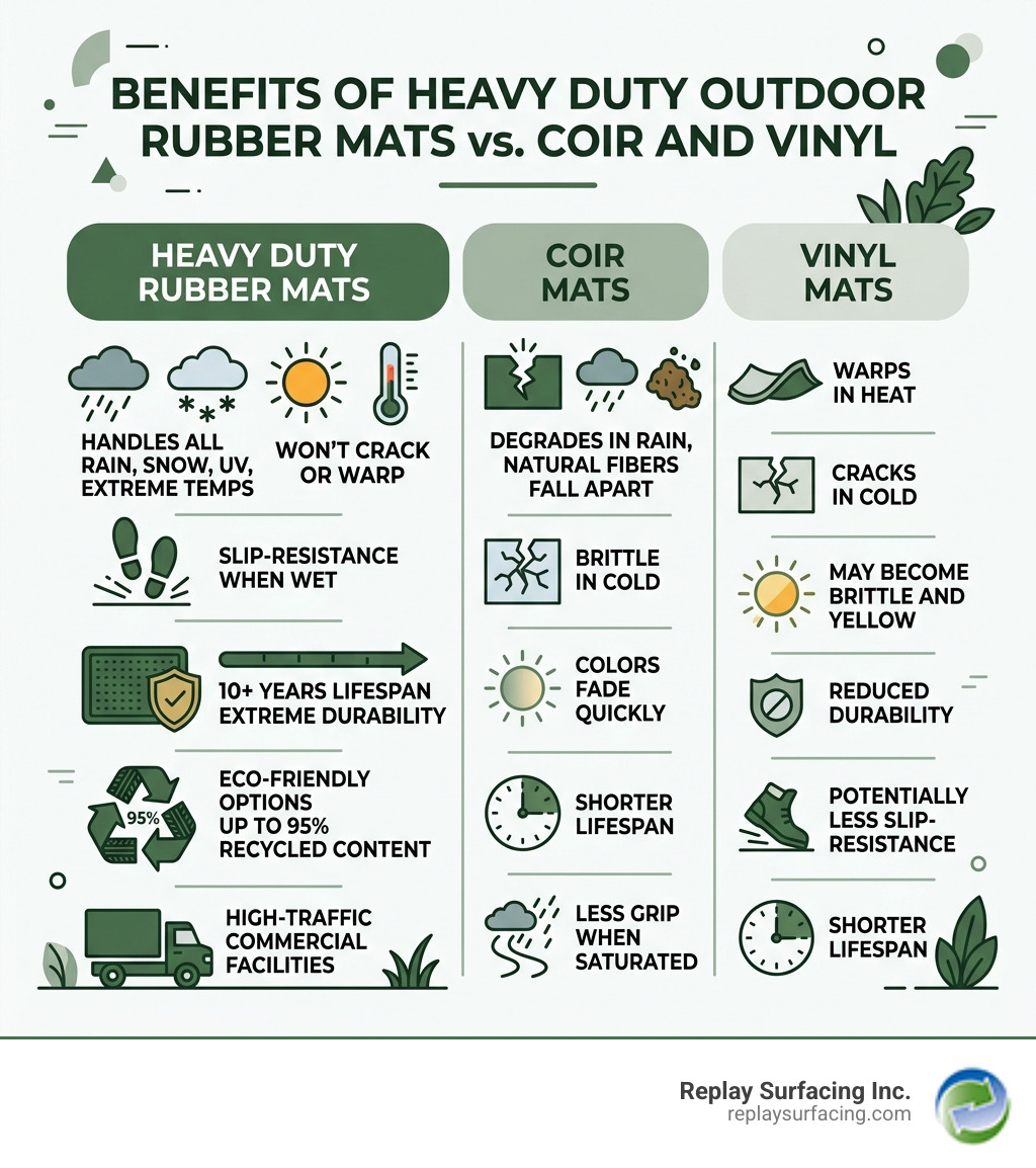 Benefits of heavy duty outdoor rubber mats vs. coir and vinyl infographic - heavy duty outdoor rubber mats infographic Benefits of heavy duty outdoor rubber mats vs. coir and vinyl infographic - heavy duty outdoor rubber mats infographic