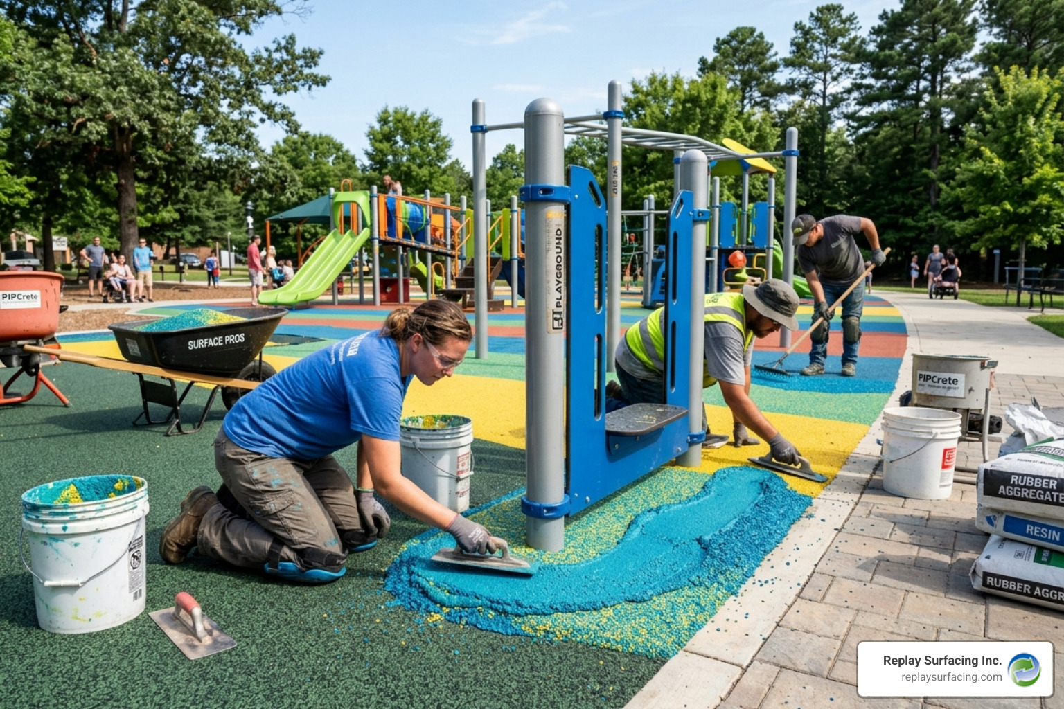 Installation of a poured-in-place rubber playground floor - playground rubber floor