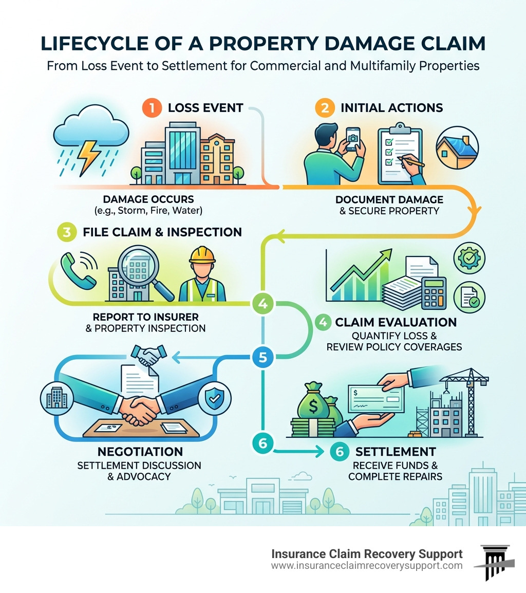Lifecycle of a property damage claim from loss event to settlement for commercial and multifamily properties - property Lifecycle of a property damage claim from loss event to settlement for commercial and multifamily properties - property