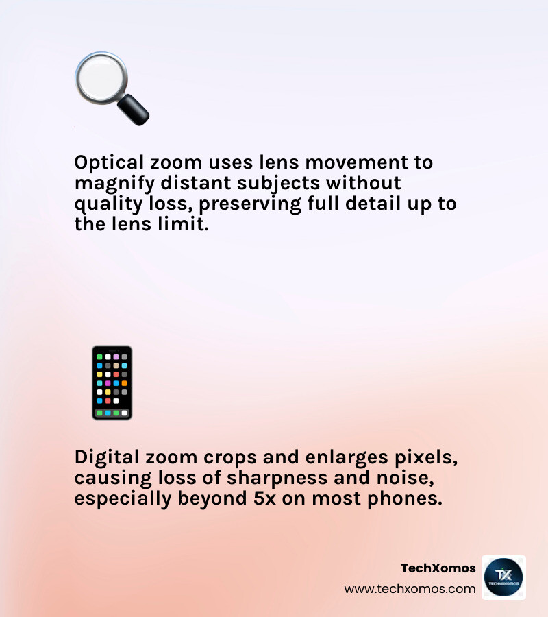 Optical zoom vs digital zoom explained - infographic for telephoto phone buyers - best telephoto lens phone infographic