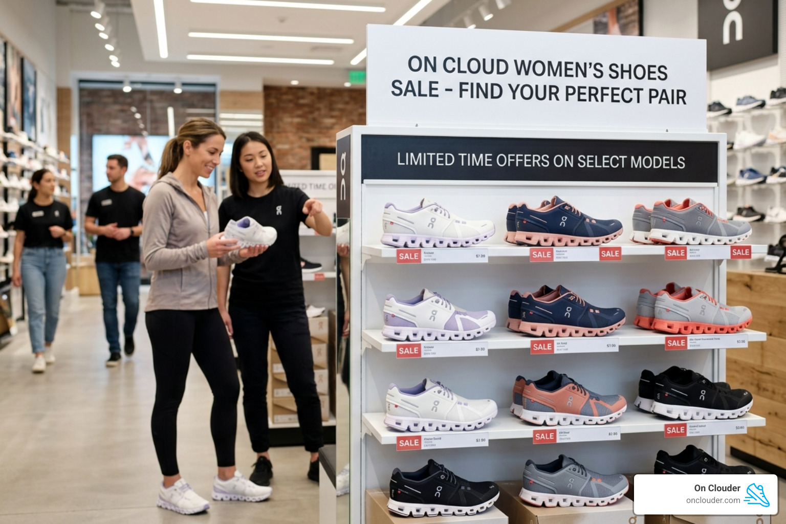 retail storefronts and online shopping interfaces for shoe sales - on cloud women's shoes sale