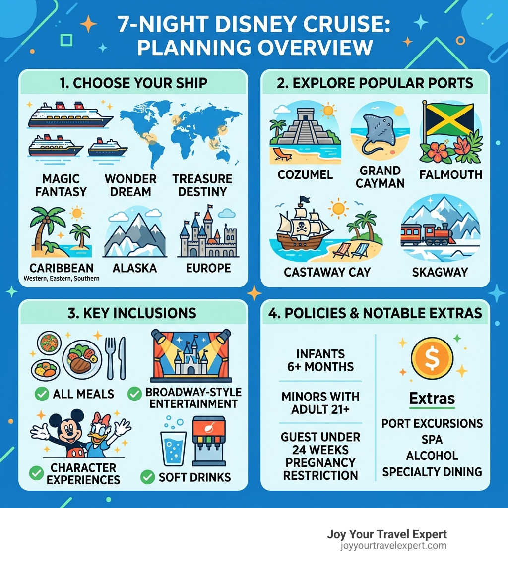 7-night Disney cruise planning overview infographic: ships, ports, inclusions, policies - 7 day disney cruise infographic 7-night Disney cruise planning overview infographic: ships, ports, inclusions, policies - 7 day disney cruise infographic