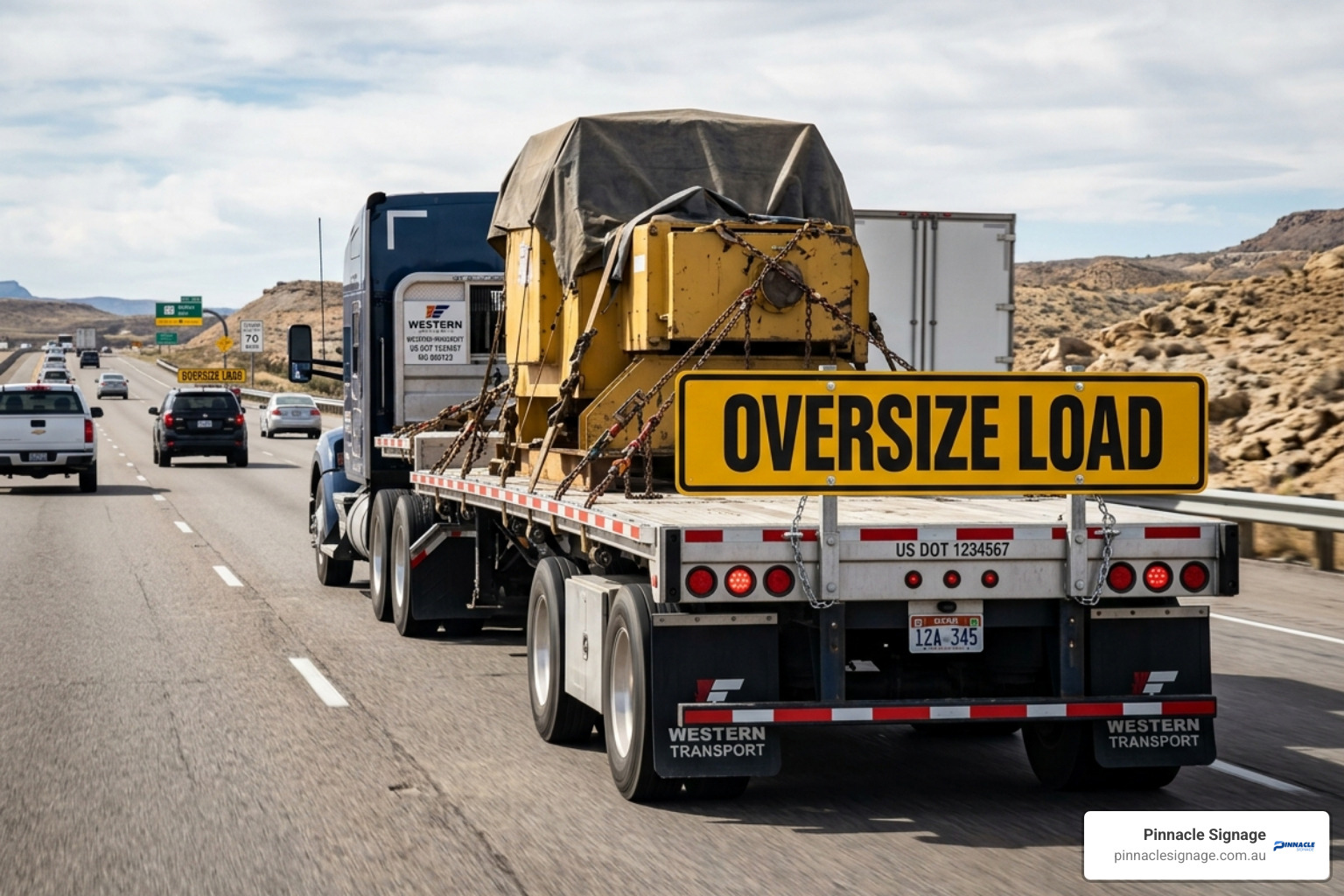 correct sign mounting on a flatbed trailer showing clear visibility and secure attachment - oversize load signs