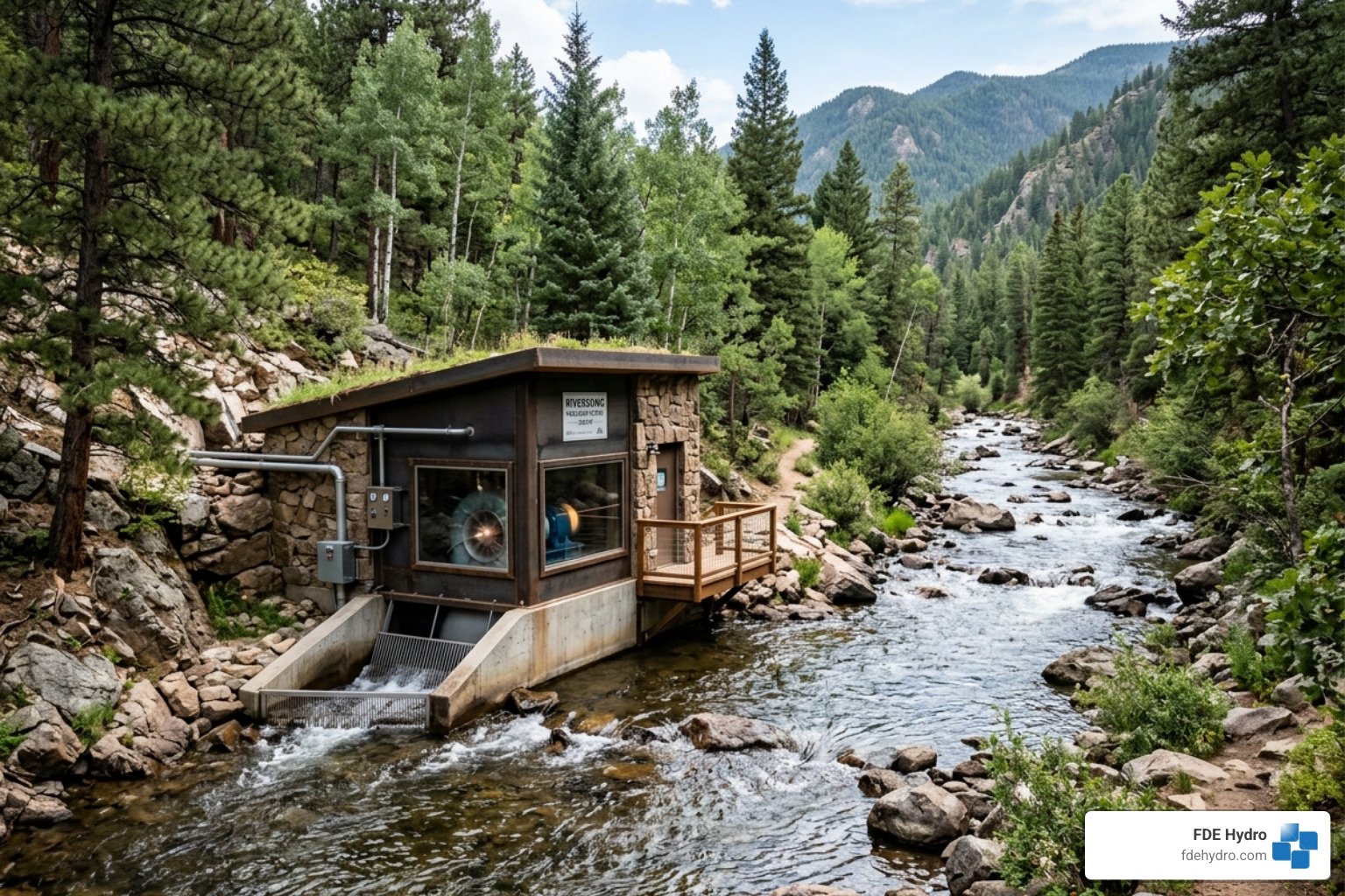 Modular hydropower installation in a natural river setting - Hydropower Solutions