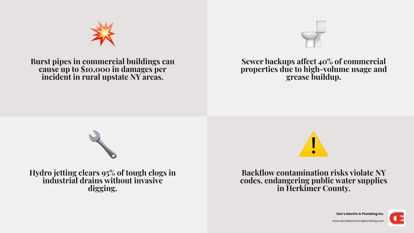 Infographic showing common commercial plumbing issues and services in Salisbury NY Herkimer County - commercial plumbing Infographic showing common commercial plumbing issues and services in Salisbury NY Herkimer County - commercial plumbing