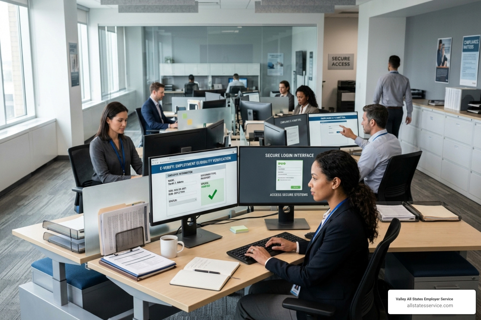 Secure office environment with digital compliance tools - efficient e-verify handling