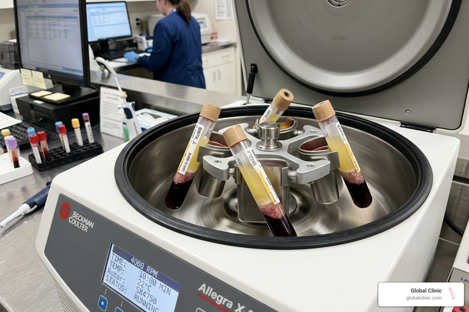 medical centrifuge separating blood components into layers - plasma rich platelet therapy