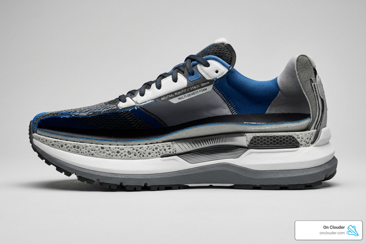 Cross-section of a neutral running shoe showing thick, responsive foam layers - best running shoes for supinators