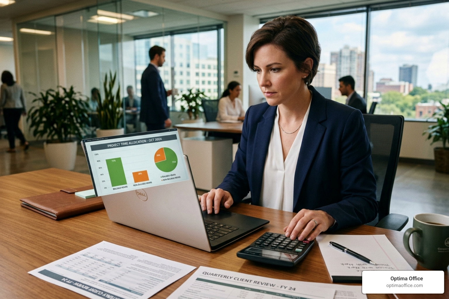 Consultant analyzing project financial data showing billable vs non-billable hours - Bookkeeping for consultants Consultant analyzing project financial data showing billable vs non-billable hours - Bookkeeping for consultants