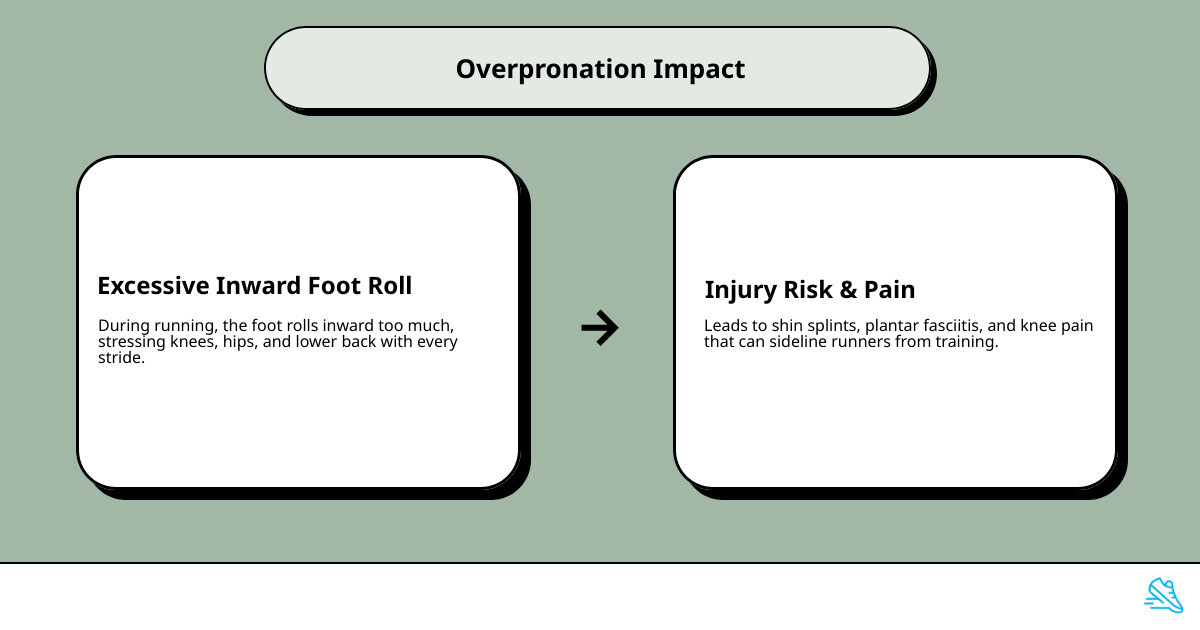 Infographic showing gait cycle, pronation levels from supination to overpronation, and top stability shoe picks - best